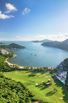 Fairway Prints: Hong Kong Golf Club and Deep Water Bay Beach, Hong Kong Island, Hong Kong, China