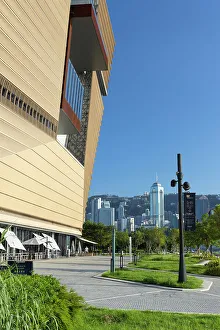 Hong Kong Island skyline and Palace Museum, West Kowloon Cultural District, Kowloon, Hong Kong