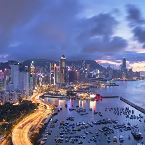 The City At Night Prints: Hong Kong Island skyline at sunset, Hong Kong