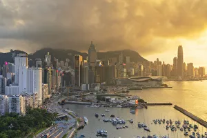 Hong Kong Island skyline at sunset, Hong Kong