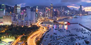 Hong Kong Island skyline at sunset, Hong Kong