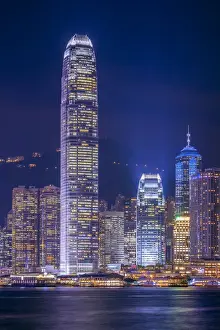 Hong Kong skyline, IFC Tower and skyscrapers on Hong Kong Island at night seen