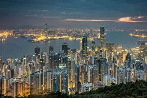 Images Dated 6th December 2014: Hong Kong skyline at night from Lugard Road on Victoria Peak, Hong Kong Island, Hong Kong