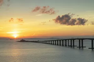 Images Dated 1st July 2020: Hong Kong-Zhuhai-Macau bridge at sunset, Lantau Island, Hong Kong