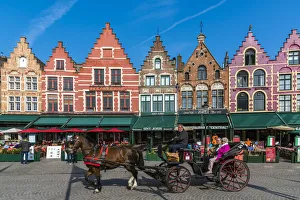 Horse carriage in Markt or Market Square, Bruges, West Flanders, Belgium