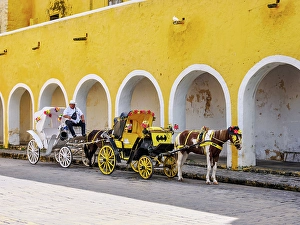 Arcade Prints: Horse-drawn carriages in front of the Convent of San Antonio de Padua