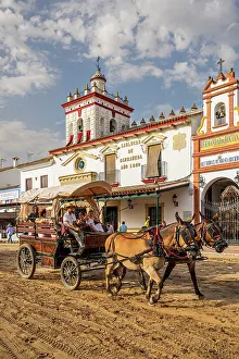 Rocio Prints: Horse-drawn cart in a street, Romeria de El Rocio pilgrimage