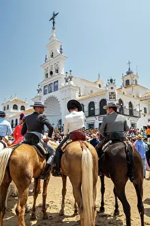 Rocio Prints: Horsemen in front of Ermita de la Virgen del Rocio
