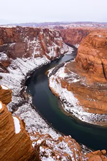 Red Rocks Prints: Horseshoe Bend in winter season, Glen Canyon Recreation Area, Page, Arizona, Usa