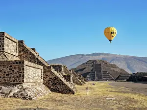 Balloon Prints: Hot air balloon flying over the Avenue of the Dead and Pyramid of the Moon
