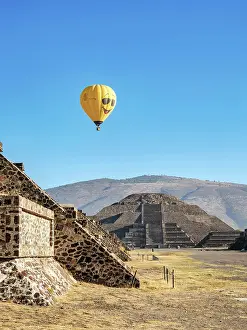 Balloon Prints: Hot air balloon flying over the Avenue of the Dead and Pyramid of the Moon