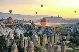 Turkish Prints: Hot air balloons over fairy chimneys