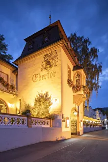 Romantic Rhine Prints: Hotel Ebertor at dusk, Boppard, Rhineland-Palatinate, Germany