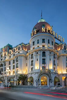 Cote Dazur Gallery: The Hotel Negresco at Dusk, Promenade des Anglais, Baie des Anges, Nice, South of France