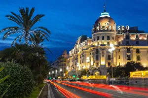The Hotel Negresco at Dusk, Promenade des Anglais, Baie des Anges, Nice, South of France