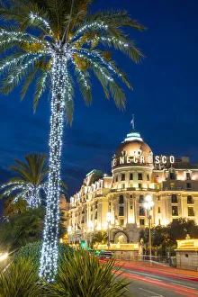 The Hotel Negresco at Dusk, Promenade des Anglais, Baie des Anges, Nice, South of France
