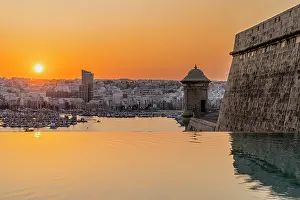 Maltese Prints: Hotel Phoenicia, Sunset Pool View of the City of Sliema, Valletta, Malta