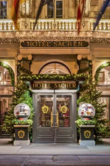 Lights Gallery: Hotel Sacher entrance decorated with Christmas lights, Vienna, Austria