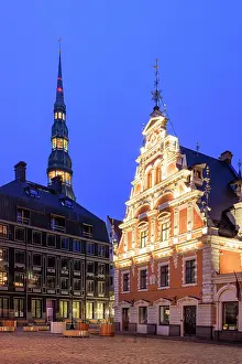 Latvian Prints: House of Blackheads and Schwab House and St Peter's Church tower