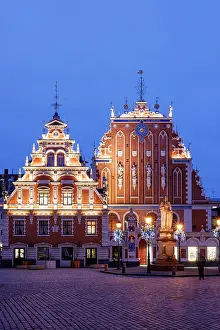 Latvian Prints: House of Blackheads and Schwab House, Town Hall square, Riga, Latvia