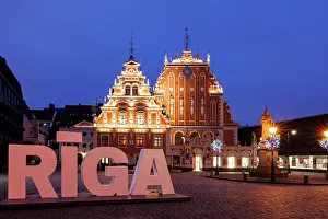 Latvian Prints: House of Blackheads and Schwab House, Town Hall square, Riga, Latvia