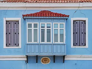 Aegean Sea Prints: House at the waterfront, detailed view, Samos Town, Samos Island, North Aegean, Greece