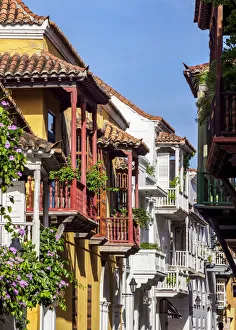 Houses with Balconies, Old Town, Cartagena, Bolivar Department, Colombia