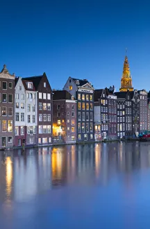 Amsterdam Gallery: Houses along Damrak at dusk, Amsterdam, Netherlands