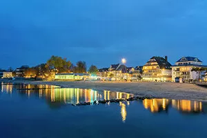Dwellings Gallery: Houses at Niendorf beach at twilight, Timmendorfer Strand, Ostholstein, Schleswig-Holstein, Germany