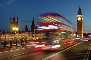 Public Transport Prints: Houses of Parliament with Big Ben and Westminster Bridge, London, England