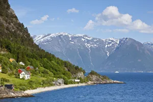 Fiord Prints: Houses on the shores of the Hardanger Fjord, Hordaland, Norway