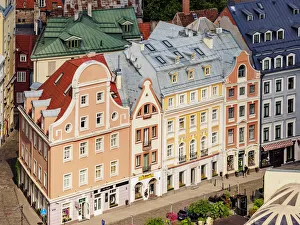 Latvian Prints: Houses at Tirgonu iela, elevated view, Old Town, Riga, Latvia
