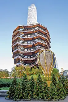 The Vessel Prints: Hudson Yards Shopping Mall, and The Vessel decorated for christmas Midtown