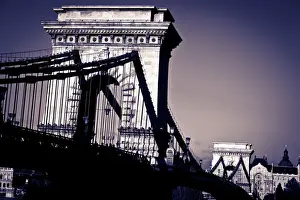 Hungary, Budapest, Chain Bridge (Szecheni Lanchid) and River Danube