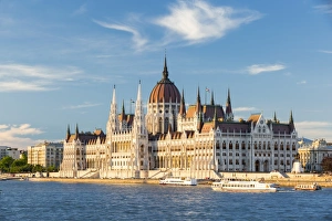 Hungary, Central Hungary, Budapest. The Hungarian Parliament Building on the Danube River