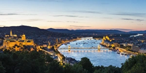 Hungary, Central Hungary, Budapest. Evening view over Budapest and the Danube
