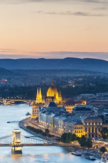 Hungary, Central Hungary, Budapest. Evening view over Budapest and the Danube