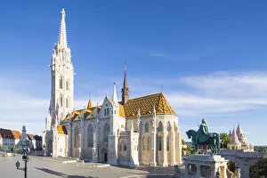 Hungary, Central Hungary, Budapest. St. Matthias Church and St Stephen Statue are