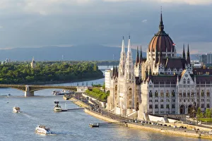 Hungary, Central Hungary, Budapest. The Hungarian Parliament Building on the Danube River
