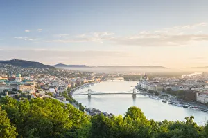 Hungary, Central Hungary, Budapest. Sunrise over Budapest and the Danube from Gellert