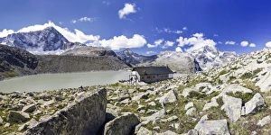Adamello Gallery: The Hut Garibaldi by the Lake Venerocolo and the north wall of Mount Adamello