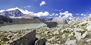 Adamello Prints: The Hut Garibaldi by the Lake Venerocolo and the north wall of Mount Adamello