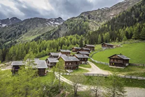 Huts of the Oberalleralm (1, 870 m) in the rear Villgratental, East Tyrol, Tyrol, Austria