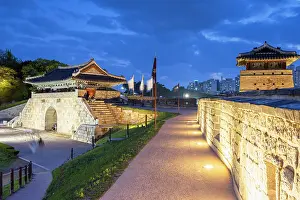 Ancient Monument Prints: Hwaseomun Gate of Hwaseong Fortress (UNESCO World Heritage Site) at dusk
