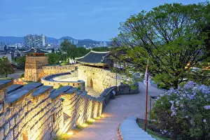 City Walls Prints: Hwaseomun Gate of Hwaseong Fortress (UNESCO World Heritage Site) at dusk
