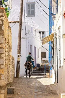 Poeple Prints: Hydra Town, Hydra (Ydra), Saronic Islands, Greecemule