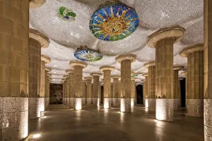 Images Dated 4th February 2021: Hypostyle Room, Park Guell, Barcelona, Catalonia, Spain