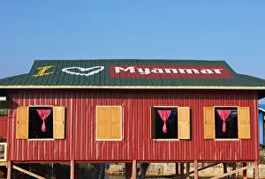 'I Love Myanmar', written on the roof of a typical Inle Lake stilt house 'I Love Myanmar', written on the roof of a typical Inle Lake stilt house