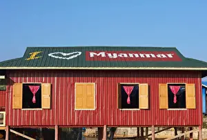Stilt Prints: I Love Myanmar, written on the roof of a typical Inle Lake stilt house