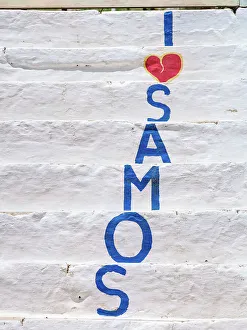 Staircase Prints: I love Samos staircase painting, Pythagoreio, Samos Island, North Aegean, Greece